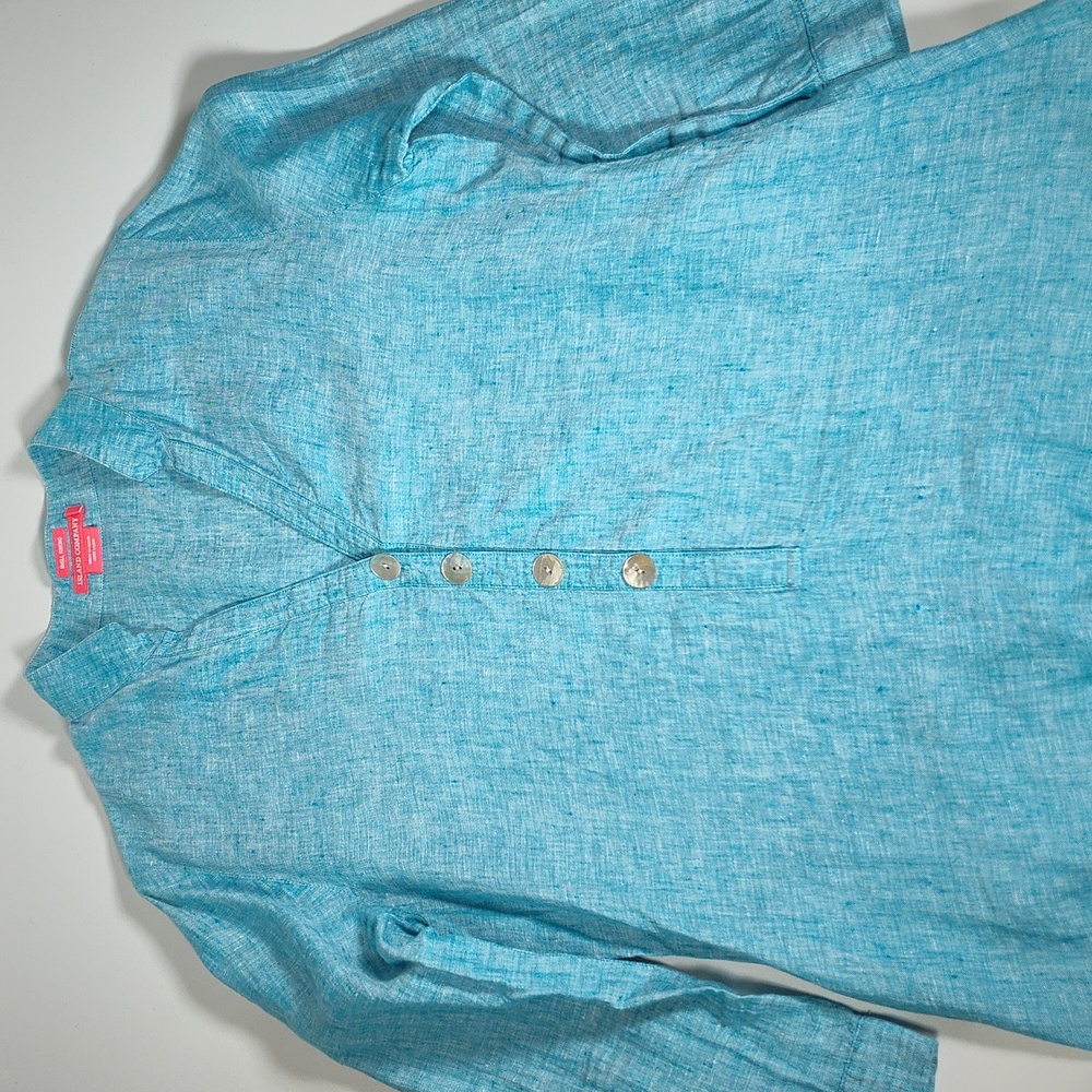 Island Company 100% linen blue shell kimono tunic coverup top M - Picture 6 of 10